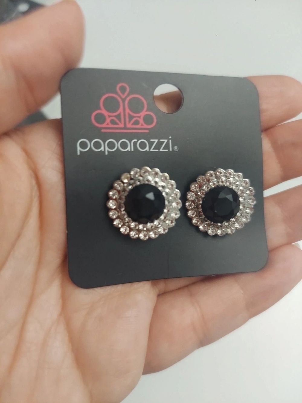 paparazzi Black and Silver Crystal Halo Stud Earrings
